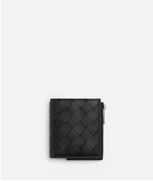 BOTTEGA VENETA Men's Intrecciato Bi-Fold Wallet With Zip | Bottega Veneta Men's Wallet (Black)