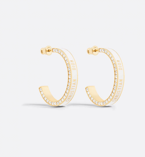 CHRISTIAN DIOR Large Dior Night Code Hoop Earrings Gold-Finish Metal, White Crystals | Dior Earrings (Multicolor)