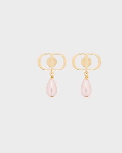CHRISTIAN DIOR Petit CD Earrings Gold-Finish Metal and Iridescent Pink Resin Pearls | 迪奧 耳環 (粉紅色)