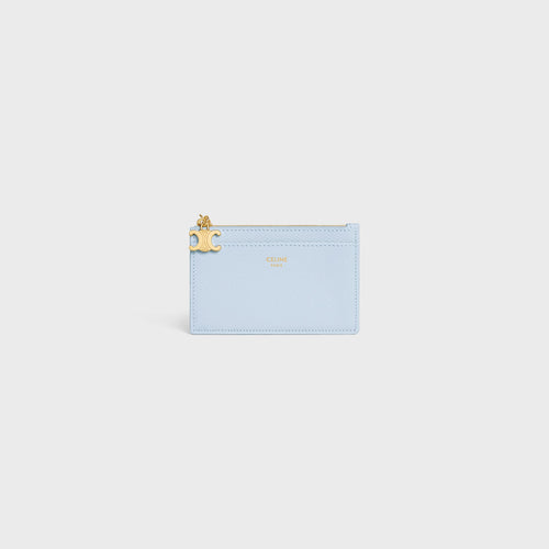 CELINE Zipped Card Holder Triomphe Charms In Grained Calfskin | Celine card holder (multi-color)