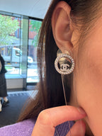 CHANEL Silver Crystal Round CC Logo Earrings | 香奈兒 水晶耳環 (銀色)