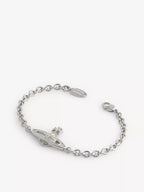 VIVIENNE WESTWOOD Mini Bas Relief Brass and Swarovski Crystal Chain Bracelet | Queen Mother Bracelet (Silver)