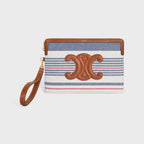 CELINE Small Pouch With Strap In Striped Textile And Calfskin | 賽琳 手袋 (藍白色) - LondonKelly 英國名牌代購