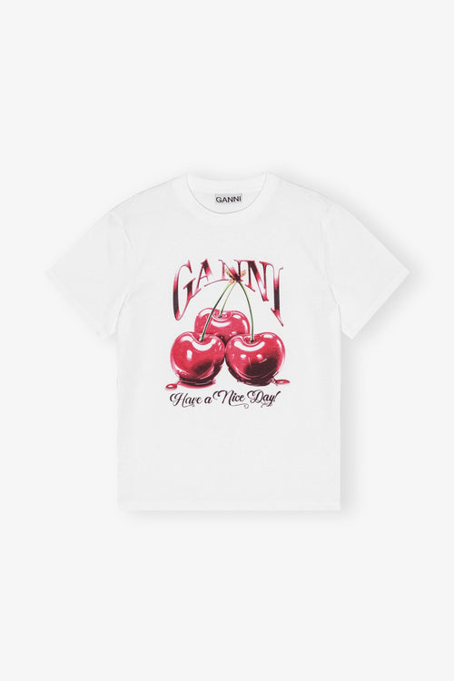 GANNI White Basic Jersey Cherry Relaxed T-shirt | 短袖車厘子上衣 (白色) - LondonKelly 英國名牌代購