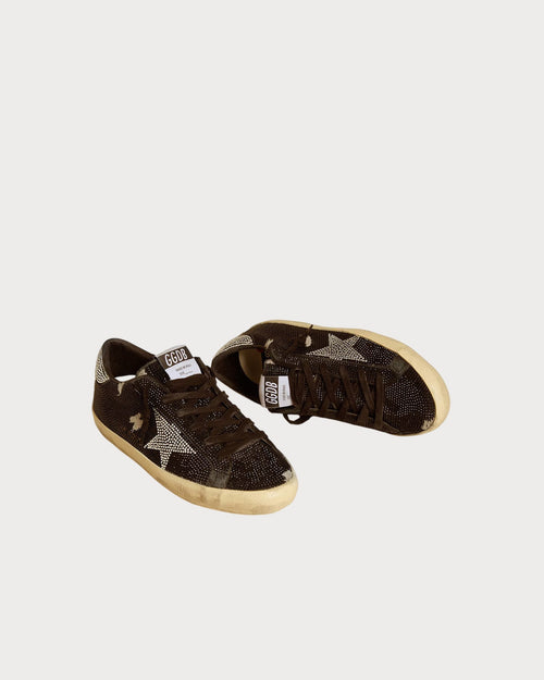 GOLDEN GOOSE Women's Super - Star in suede and Swarovski crystals with silver star | 黃金鵝 女款 Super - Star 麂皮搭配施華洛世奇水晶款,搭配銀色星星(黑色) - LondonKelly 英國名牌代購