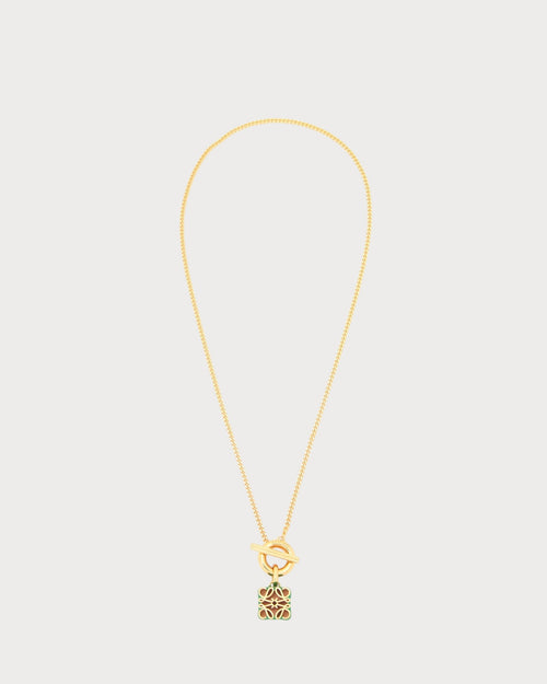 LOEWE Anagram Pendant in Sterling Silver and Enamel | 羅意威 頸鏈 (金色/綠色) - LondonKelly 英國名牌代購