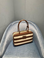 MIU MIU Beau Canvas and Leather Bag | 繆繆 手袋 (啡白色) - LondonKelly 英國名牌代購