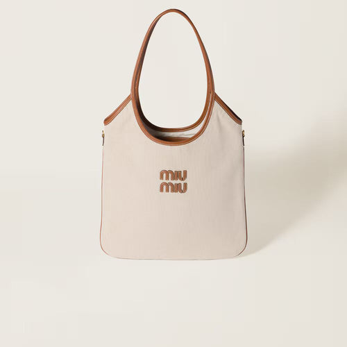 MIU MIU Ivy Canvas and Leather Tote Bag | 繆繆 手袋 (米色) - LondonKelly 英國名牌代購