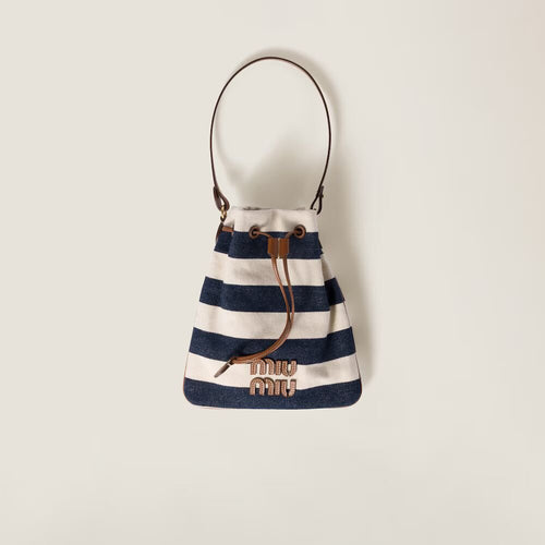 MIU MIU Striped Fabric Drawstring Pouch | 繆繆 手袋 (藍白色) - LondonKelly 英國名牌代購