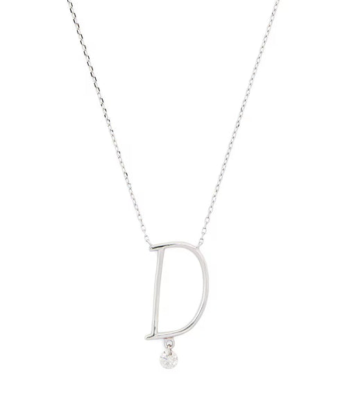 PERSEE White Gold and Diamond Alphabet D Necklace | 白金鑽石字母頸鏈 (白金款) - LondonKelly 英國名牌代購