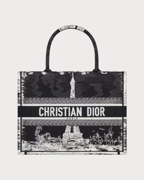CHRISTIAN DIOR Medium Dior Book Tote Paris Embroidery | 迪奧 手提袋 (中碼/Black)