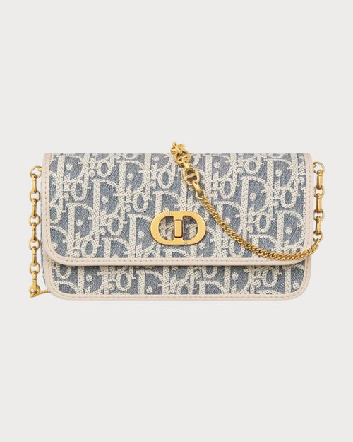 CHRISTIAN DIOR Miss Caro Pouch with Chain Oblique Jacquard(Small/Blue)