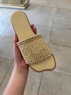 CHLOE Western Slides Raffia(Natural Brown)