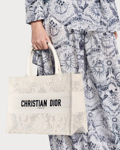 CHRISTIAN DIOR Medium Dior Book Tote Toile de Jouy Soleil Macrame Embroidery | 迪奧 手提袋 (中碼/White)
