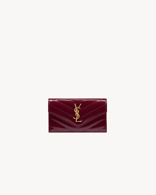 YSL SAINT LAURENT Cassandre Matelasse Fragments Flap Card Case In Patent Leather | Saint Laurent Wallet (Burgundy)