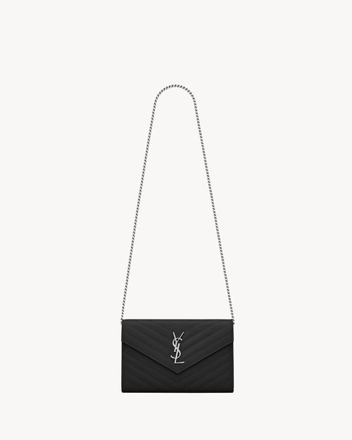 YSL SAINT LAURENT Classic Cassandre Chain Wallet In Grain Leather | 聖羅蘭 銀包連鏈帶 (黑色)