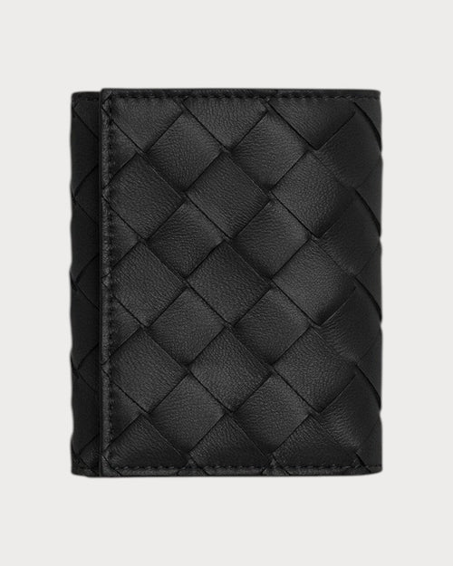BOTTEGA VENETA Small Intrecciato Tri - Fold Zip Wallet | 葆蝶家 銀包 (黑色) - LONDONKELLY 英國名牌代購