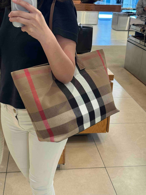 BURBERRY London Tote Check Bag(Taupe Brown) - LONDONKELLY 英國名牌代購