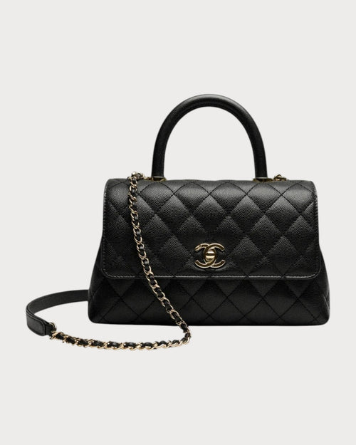 CHANEL A92990 Flap Bag with Top Handle Grained Calfskin(Black) - LONDONKELLY 英國名牌代購