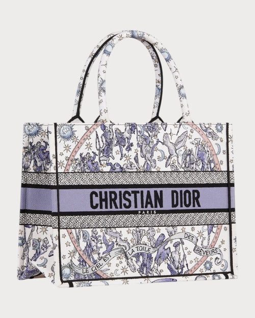 CHRISTIAN DIOR Dior Lucky Dior Book Tote Oblique Embroidery Canvas(Medium/White) - LONDONKELLY 英國名牌代購