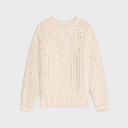 CELINE Crew Neck Sweater in Aran Cashmere and Wool | 賽琳 阿蘭花紋羊絨羊毛圓領毛衣（米白色）