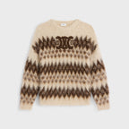 CELINE Crew Neck Sweater in Fair Isle Mohair | 賽琳 棕色費爾島羊駝毛圓領毛衣