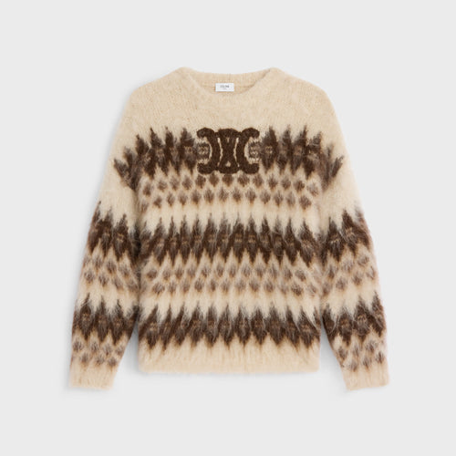 CELINE Crew Neck Sweater in Fair Isle Mohair | 賽琳 棕色費爾島羊駝毛圓領毛衣