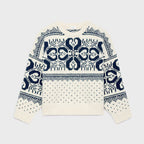 CELINE Crew Neck Sweater In Fair Isle Wool and Cashmere | 賽琳 費爾島羊毛與羊絨圓領毛衣（米白色／海軍藍）