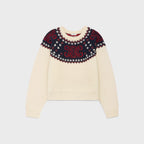 CELINE Embroidered crew Neck Sweater in Fair isle Wool | 賽琳 費爾島羊毛刺繡圓領毛衣（米白色／海軍藍／紅色）