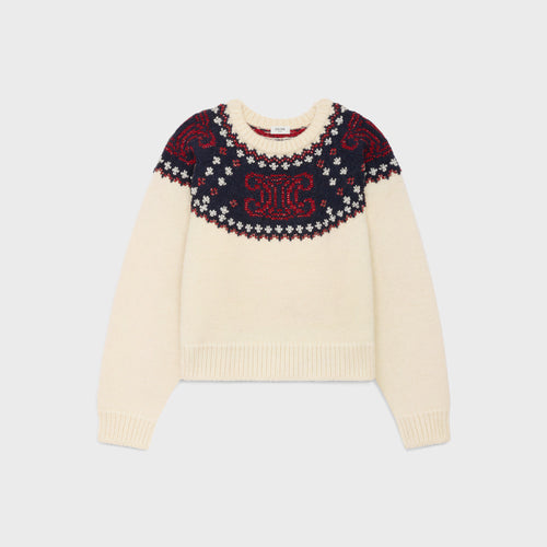 CELINE Embroidered crew Neck Sweater in Fair isle Wool | 賽琳 費爾島羊毛刺繡圓領毛衣（米白色／海軍藍／紅色）