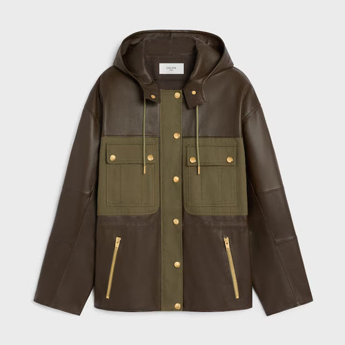 CELINE Parka in Soft Lambskin | 賽琳 柔軟小羊皮連帽大衣（深卡其色）