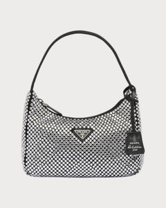 PRADA Satin Mini Hobo Bag with Crystals | 普拉達 手袋 (Black)