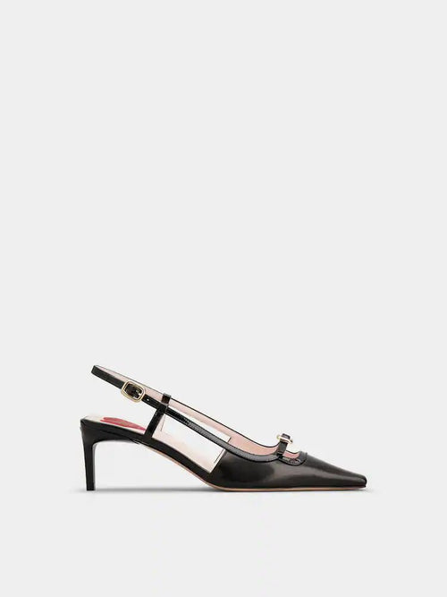 ROGER VIVIER Viv' Canard Slingback Pumps in Leather | RV 皮革後帶高跟鞋 (黑色) - LondonKelly 英國名牌代購